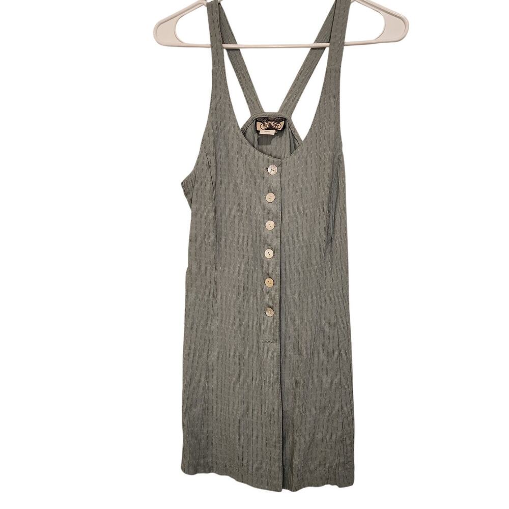 Vintage Wrapper Blue Textured Button Down Tank Mini Tunic Pinafore Dress Medium